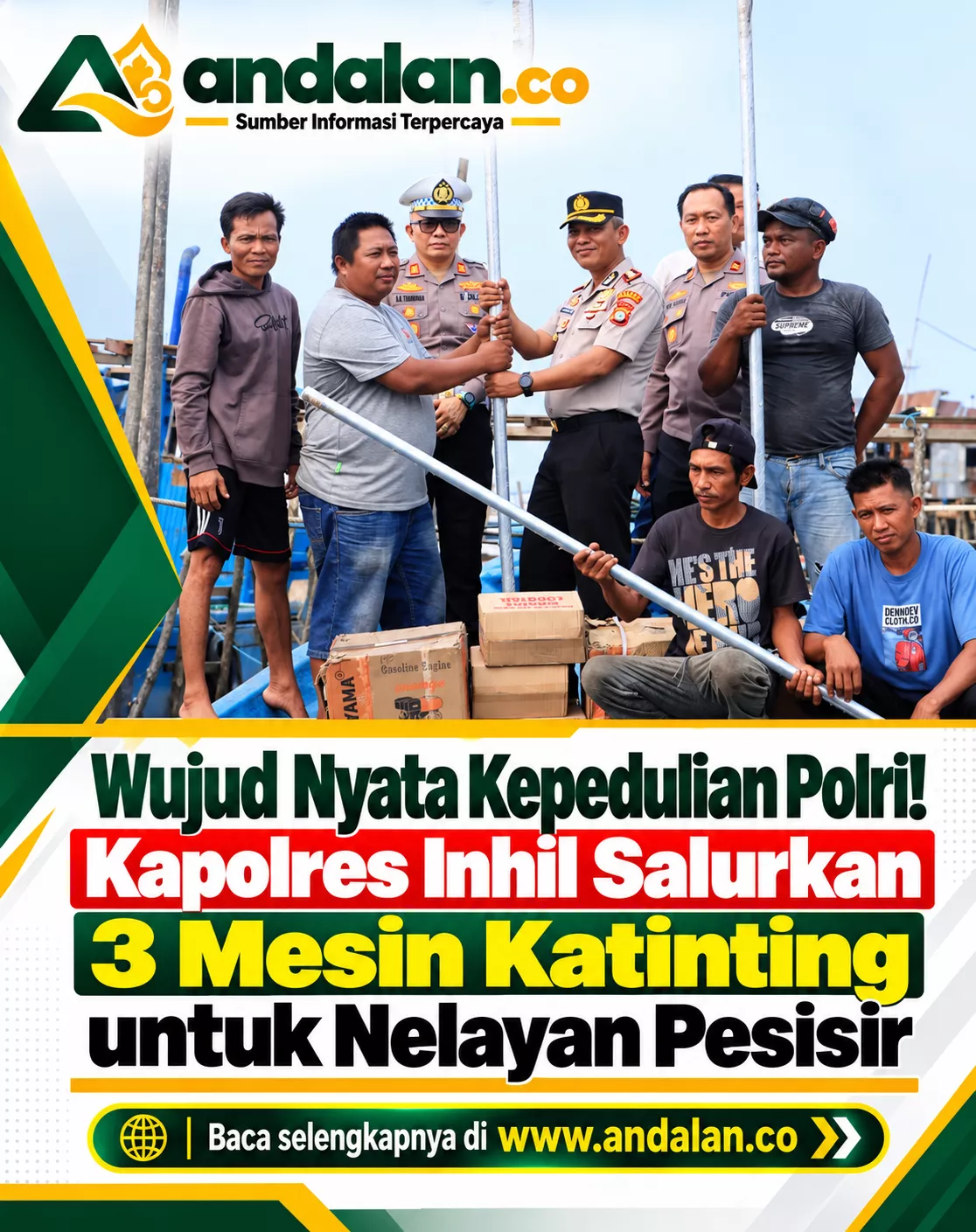 Wujud Nyata Kepedulian Polri! Kapolres Inhil Salurkan 3 Mesin Katinting untuk Nelayan Pesisir