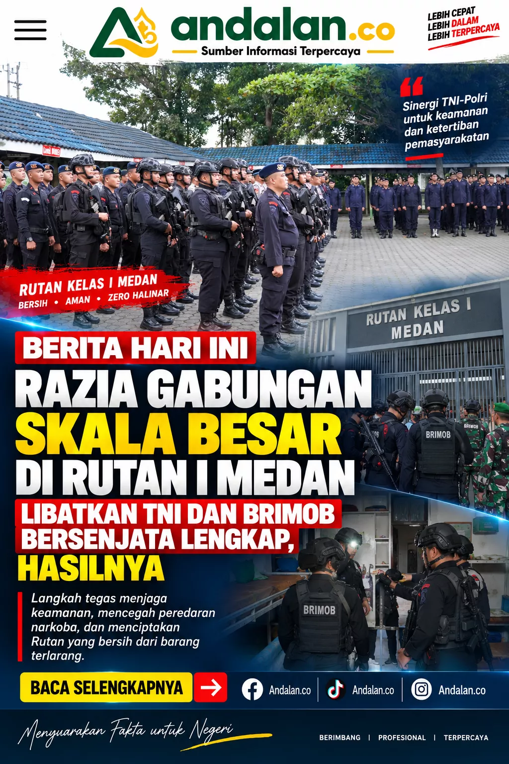 Razia Gabungan Skala Besar di Rutan I Medan Libatkan TNI dan Brimob Bersenjata Lengkap, Hasilnya
