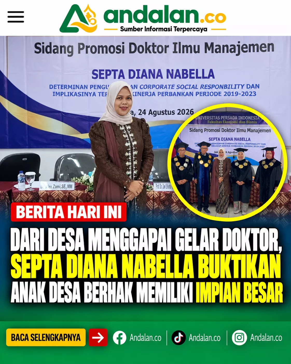Dari Desa Menggapai Gelar Doktor, Septa Diana Nabella Buktikan Anak Desa Berhak Memiliki Impian Besar