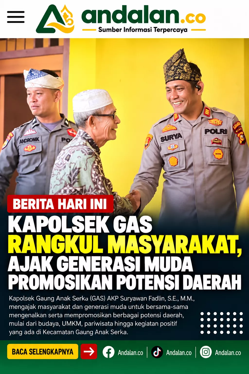 Kapolsek GAS Rangkul Masyarakat, Ajak Generasi Muda Promosikan Potensi Daerah