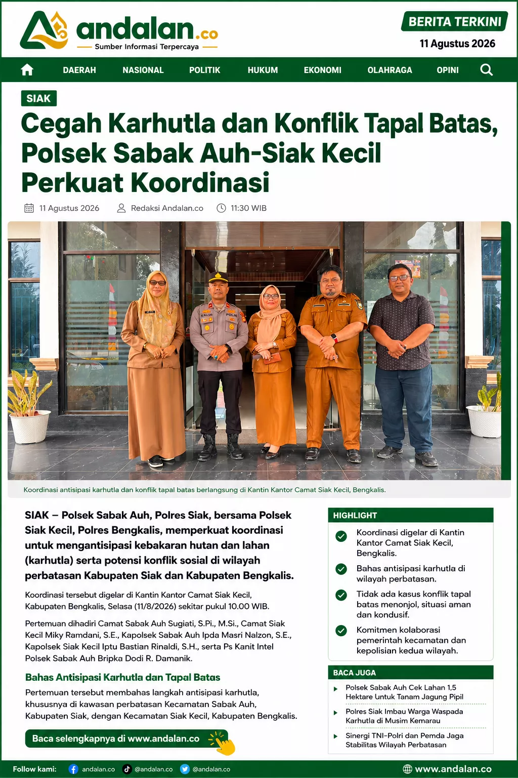Cegah Karhutla dan Konflik Tapal Batas, Polsek Sabak Auh-Siak Kecil Perkuat Koordinasi