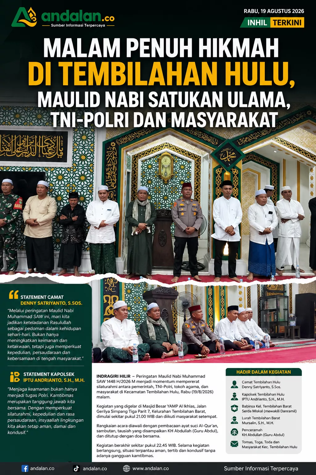 Malam Penuh Hikmah di Tembilahan Hulu, Maulid Nabi Satukan Ulama, TNI-Polri dan Masyarakat