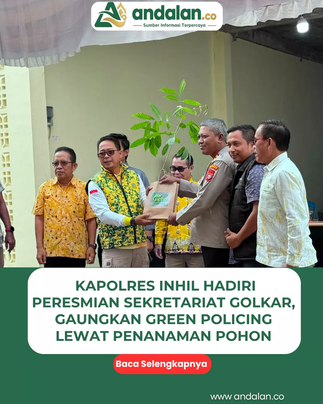 Kapolres Inhil Hadiri Peresmian Sekretariat Golkar, Gaungkan Green Policing Lewat Penanaman Pohon