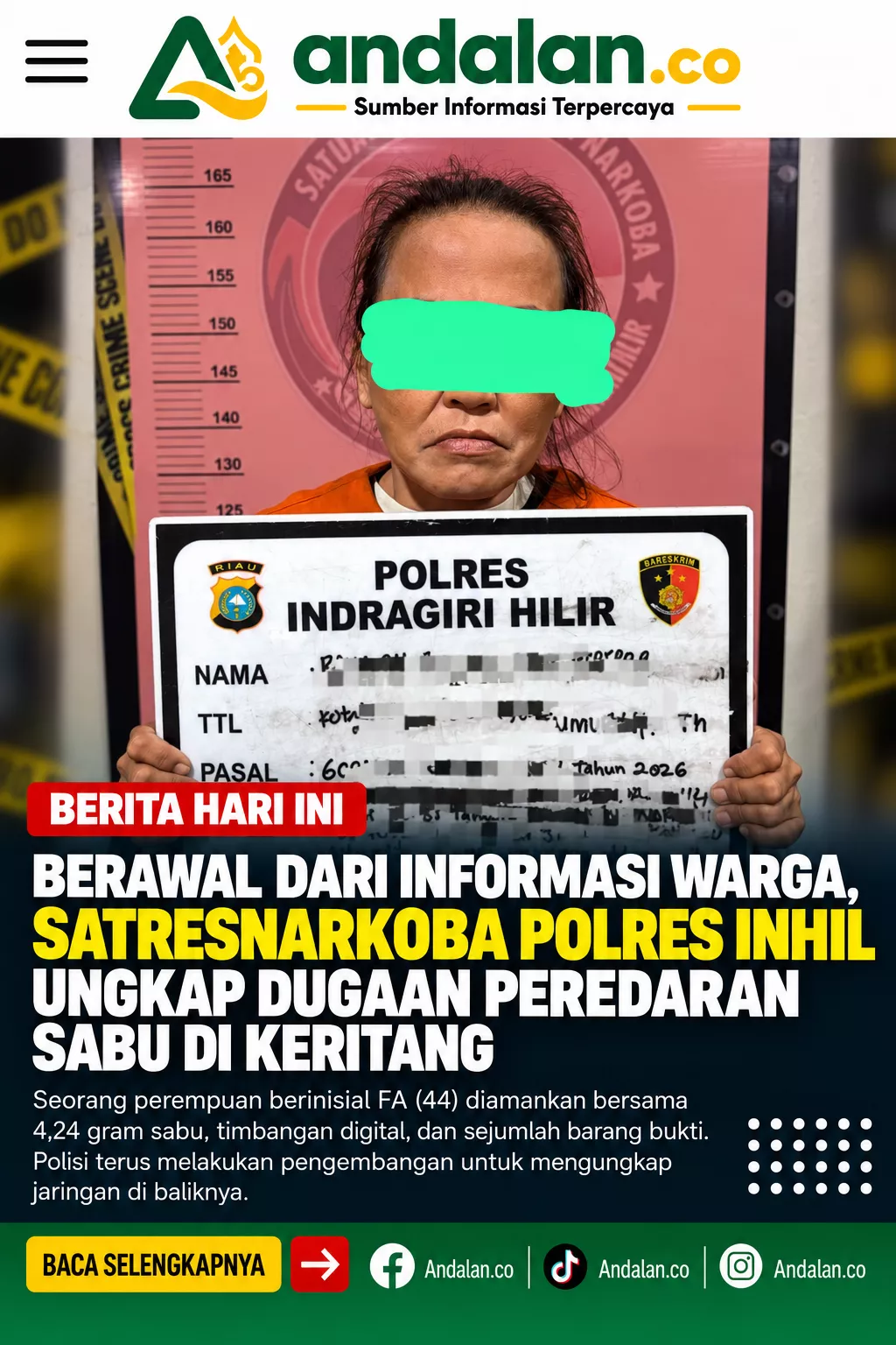 Berawal dari Informasi Warga, Satresnarkoba Polres Inhil Ungkap Dugaan Peredaran Sabu di Keritang