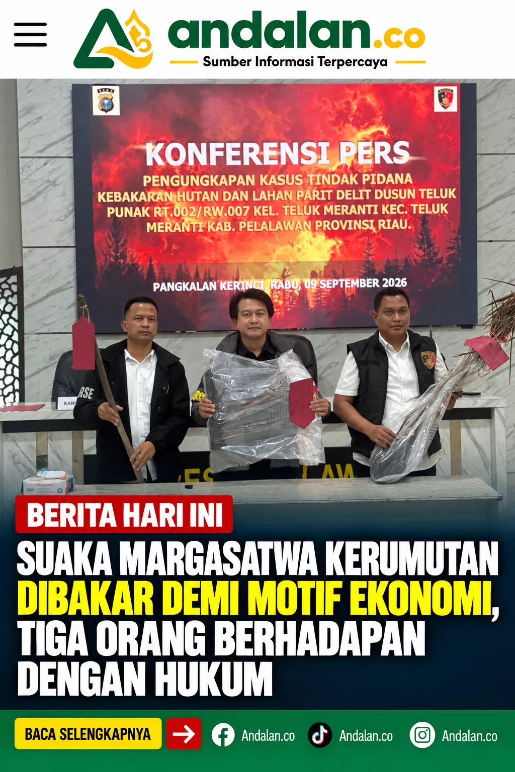 Suaka Margasatwa Kerumutan Dibakar demi Motif Ekonomi, Tiga Orang Berhadapan dengan Hukum