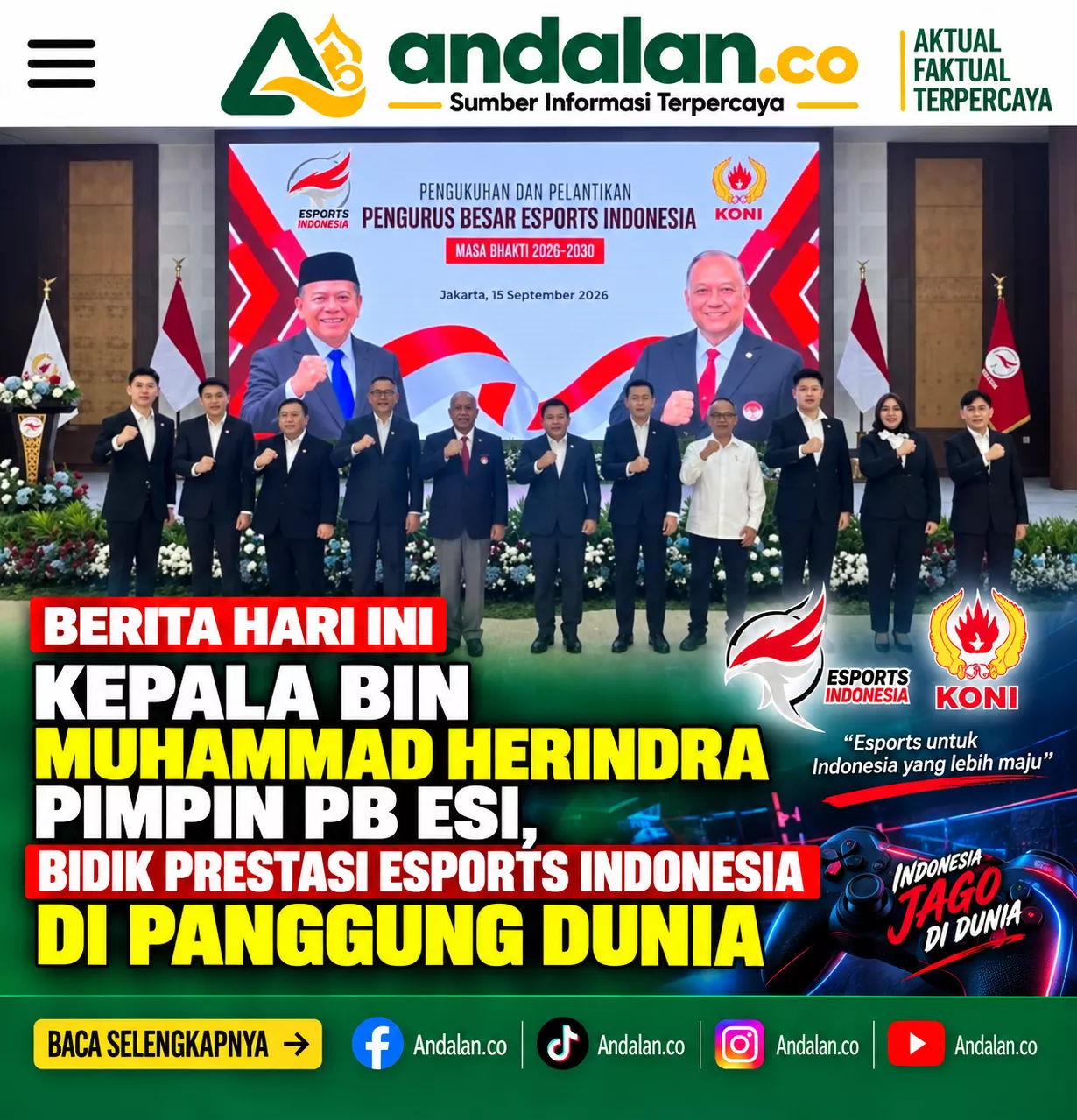 Kepala BIN Muhammad Herindra Pimpin PB ESI, Bidik Prestasi Esports Indonesia di Panggung Dunia