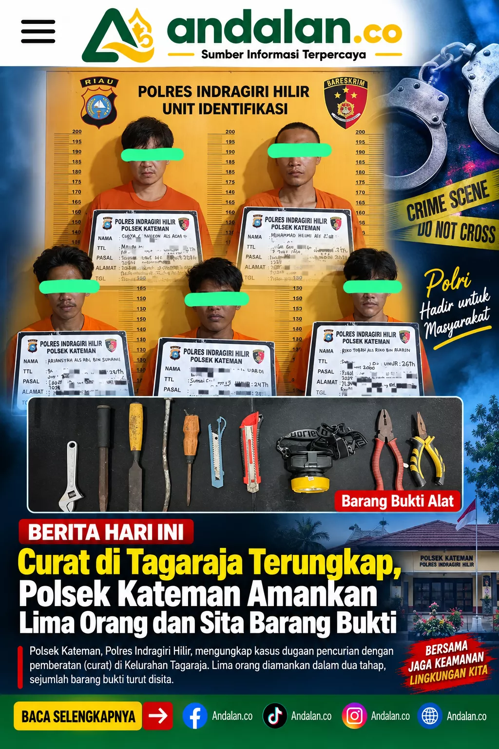 Curat di Tagaraja Terungkap, Polsek Kateman Amankan Lima Orang dan Sita Barang Bukti