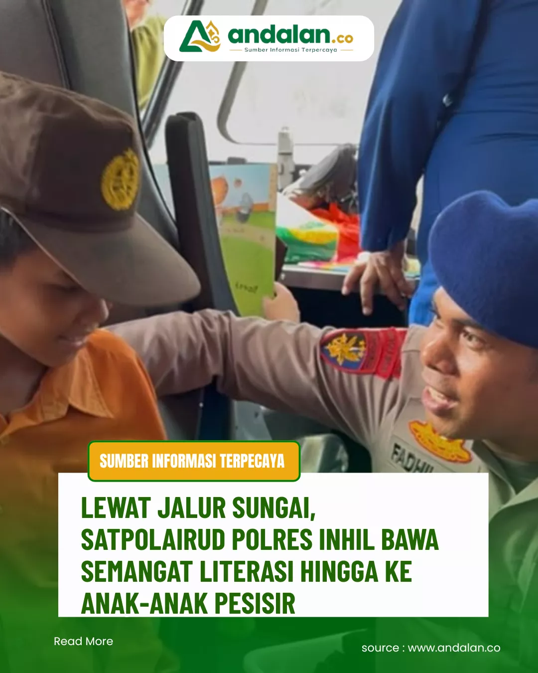 Lewat Jalur Sungai, Satpolairud Polres Inhil Bawa Semangat Literasi hingga ke Anak-anak Pesisir