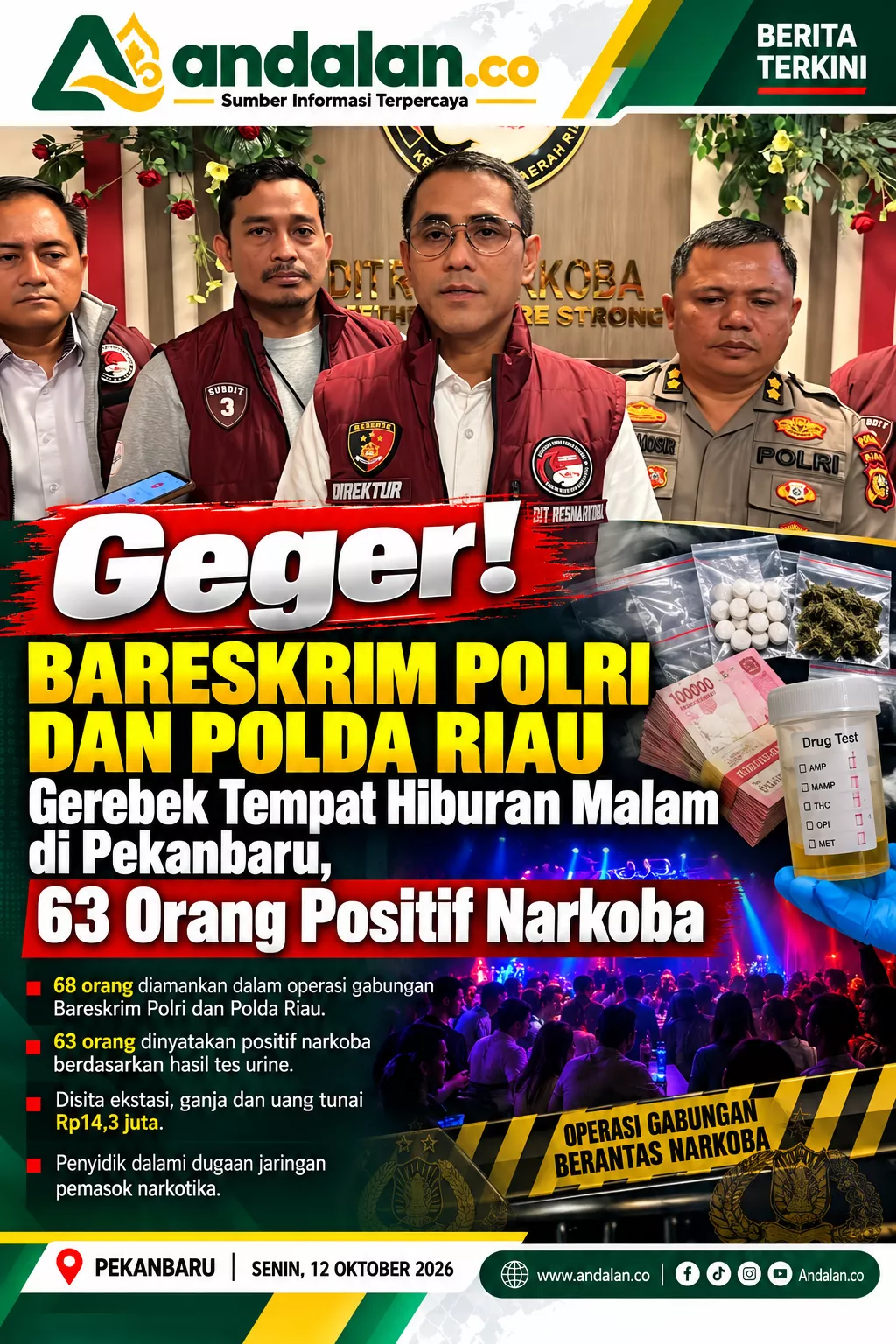 Geger! Bareskrim Polri dan Polda Riau Gerebek Tempat Hiburan Malam di Pekanbaru, 63 Orang Positif Narkoba
