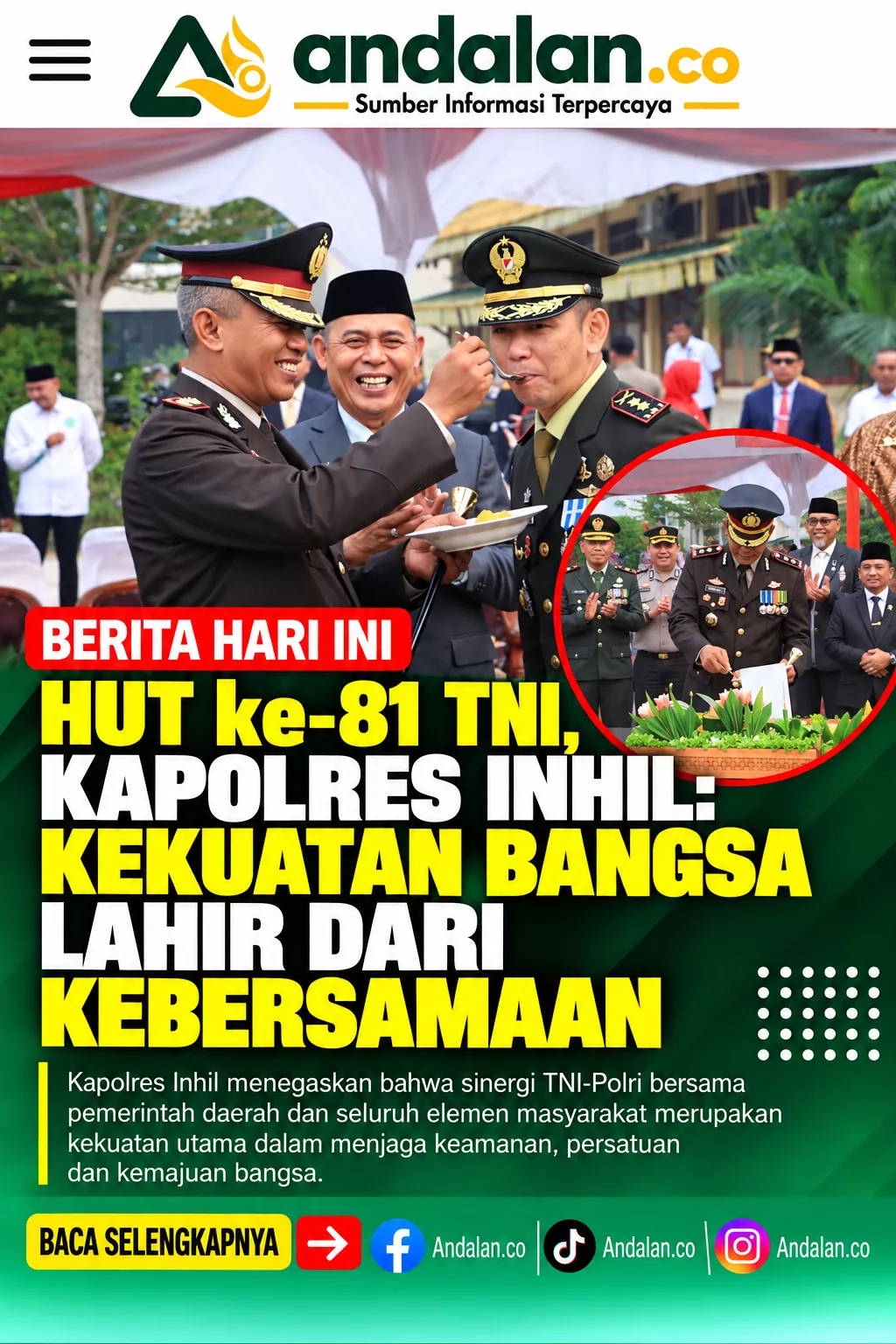 HUT ke-81 TNI, Kapolres Inhil: Kekuatan Bangsa Lahir dari Kebersamaan