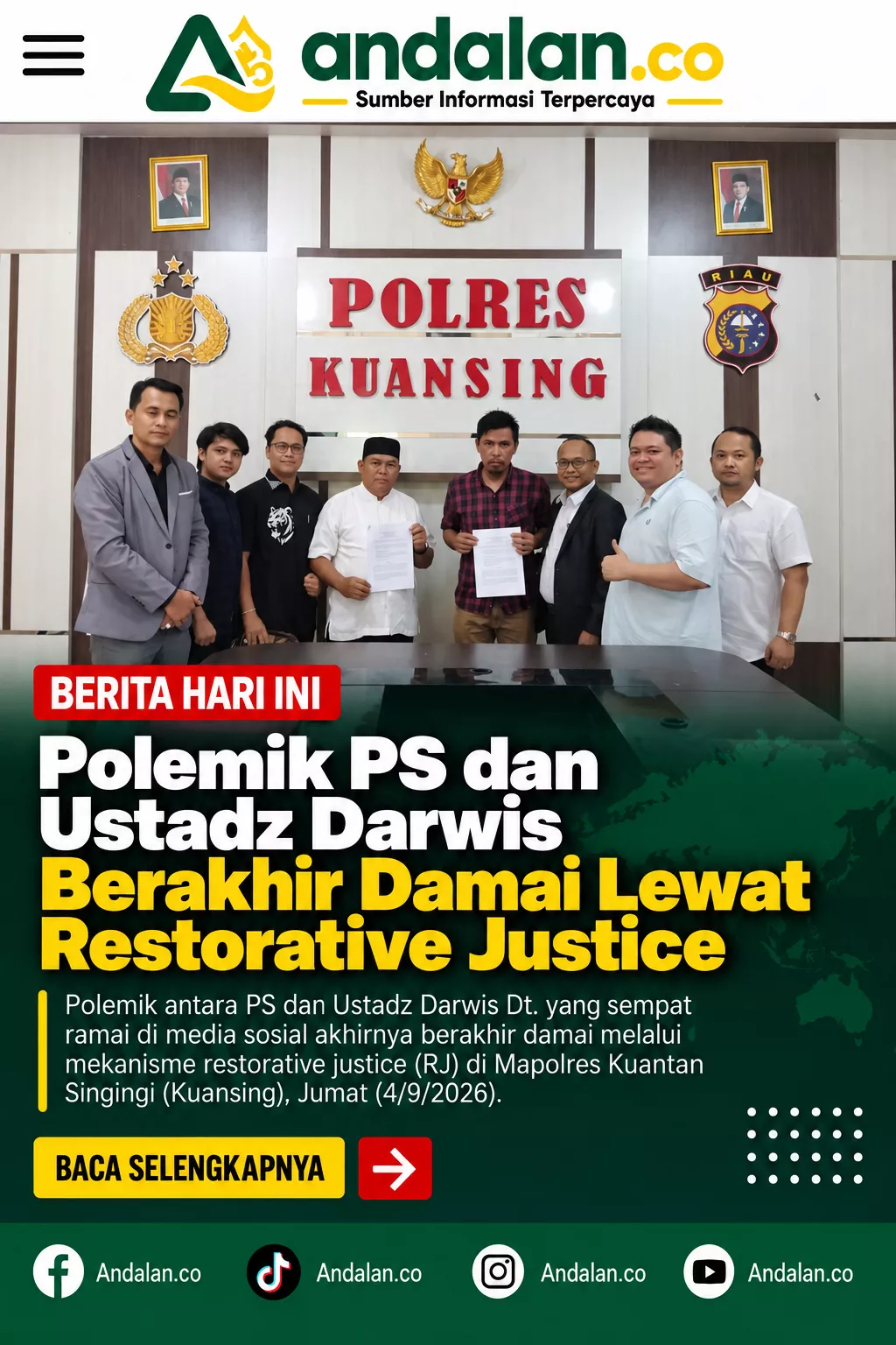 Polemik PS dan Ustadz Darwis Berakhir Damai Lewat Restorative Justice