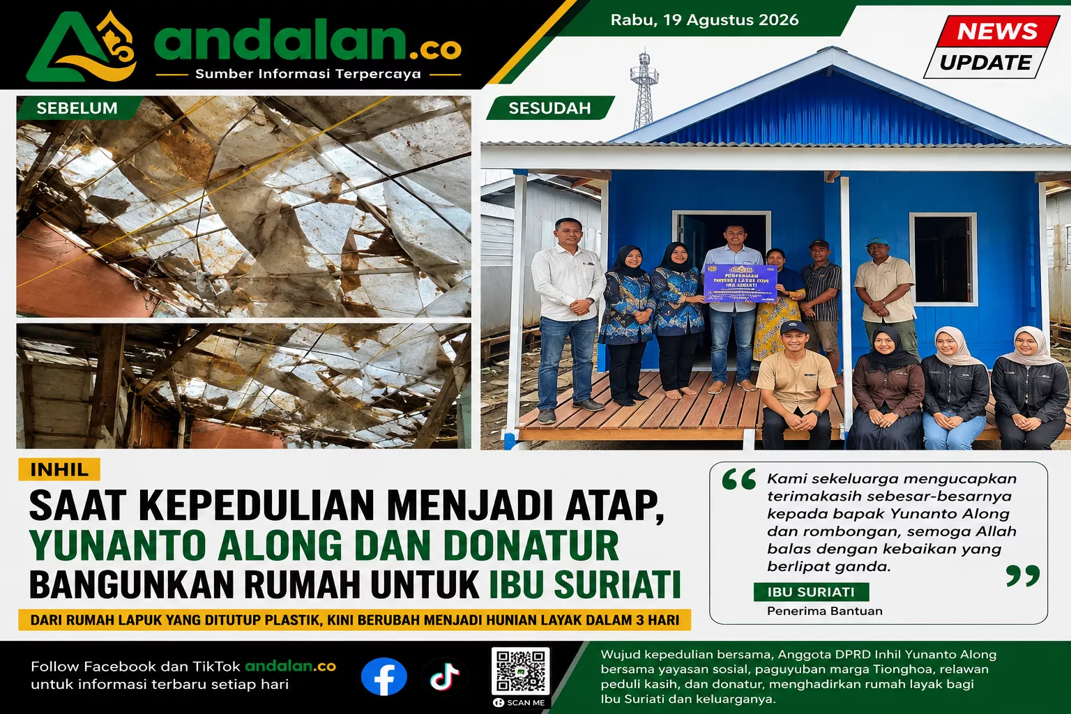Saat Kepedulian Menjadi Atap, Yunanto Along dan Donatur Bangunkan Rumah untuk Ibu Suriati