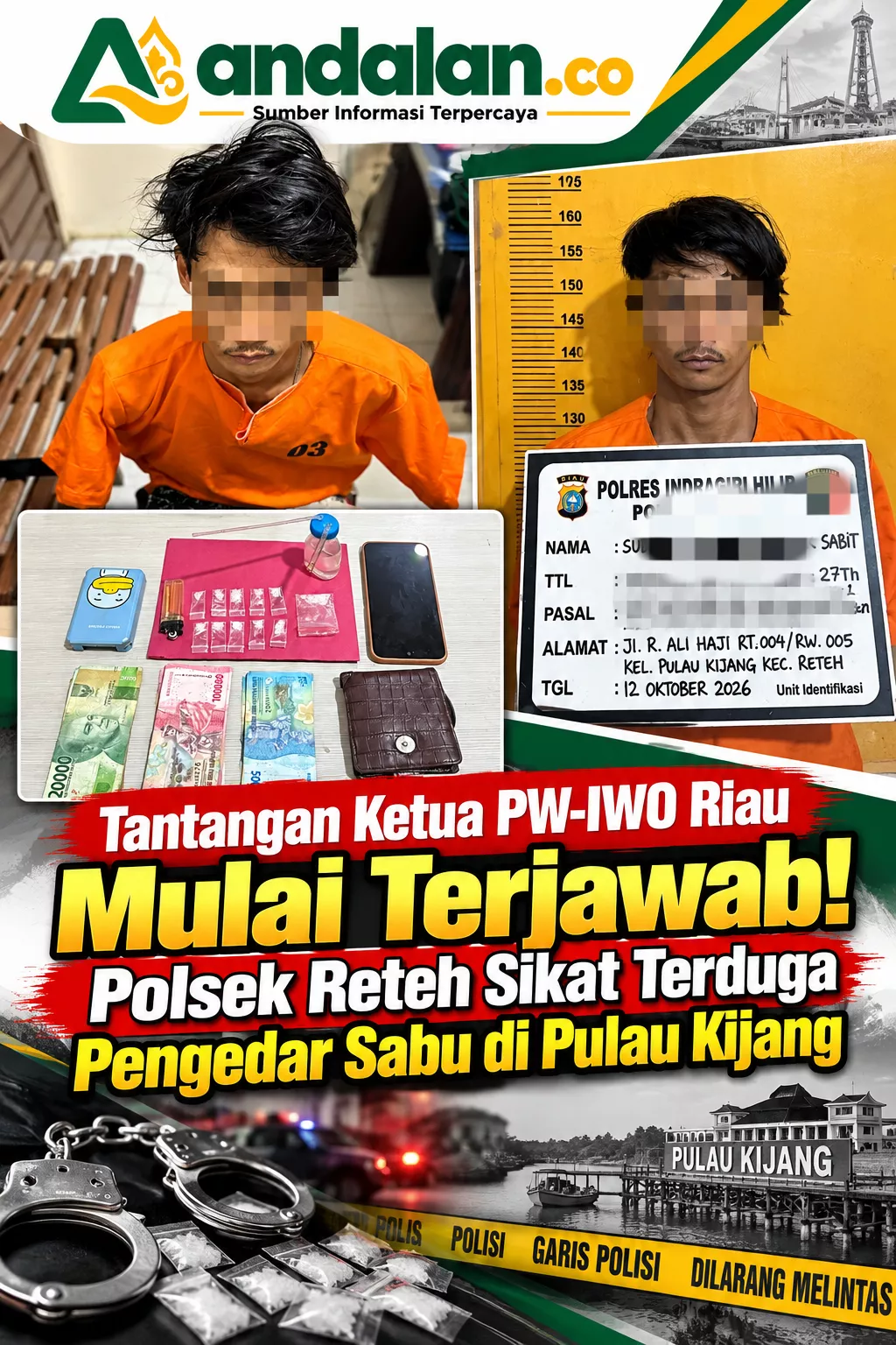 Tantangan Ketua PW-IWO Riau Mulai Terjawab! Polsek Reteh Sikat Terduga Pengedar Sabu di Pulau Kijang