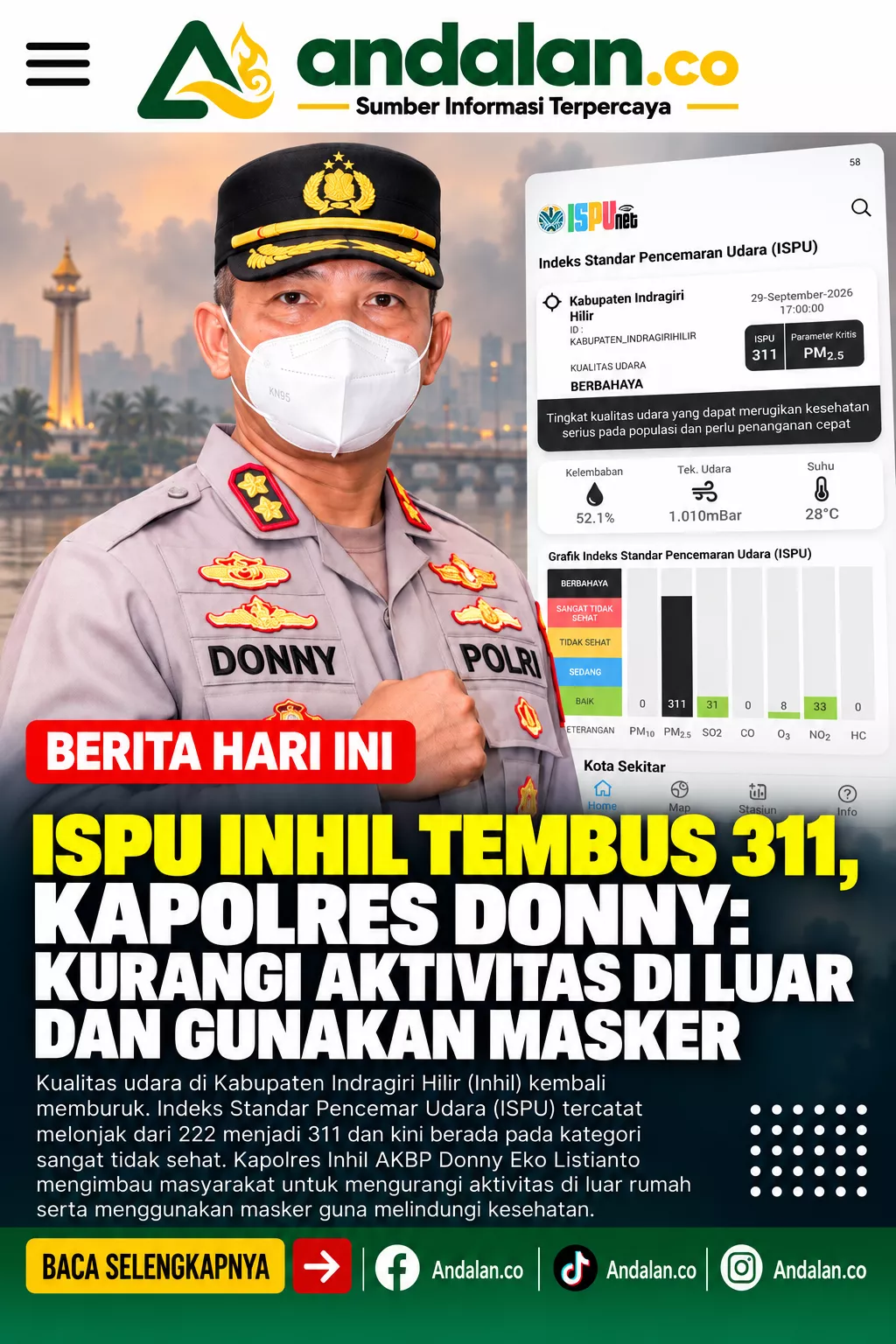 ISPU Inhil Tembus 311, Kapolres Donny: Kurangi Aktivitas di Luar dan Gunakan Masker