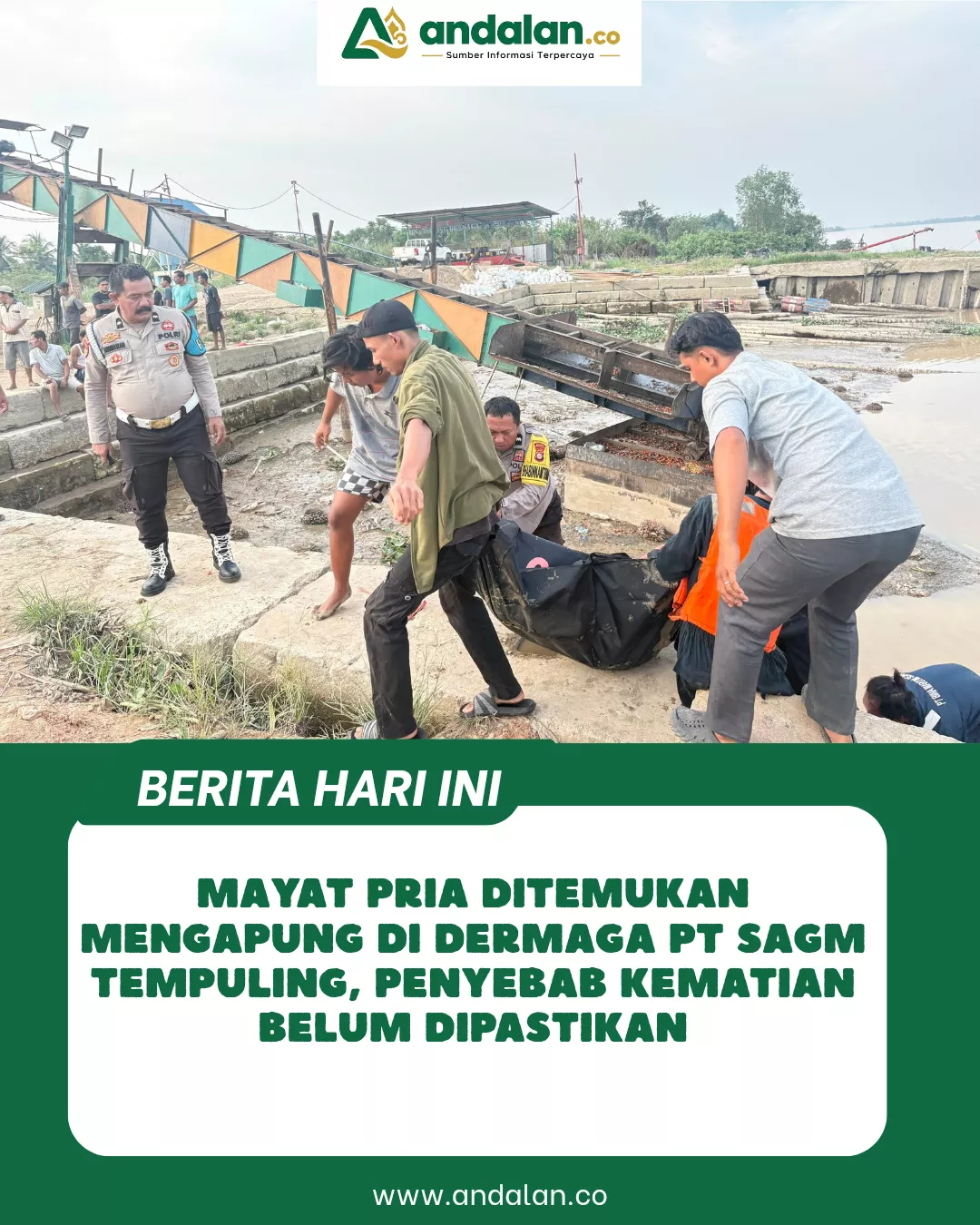 Mayat Pria Ditemukan Mengapung di Dermaga PT SAGM Tempuling, Penyebab Kematian Belum Dipastikan