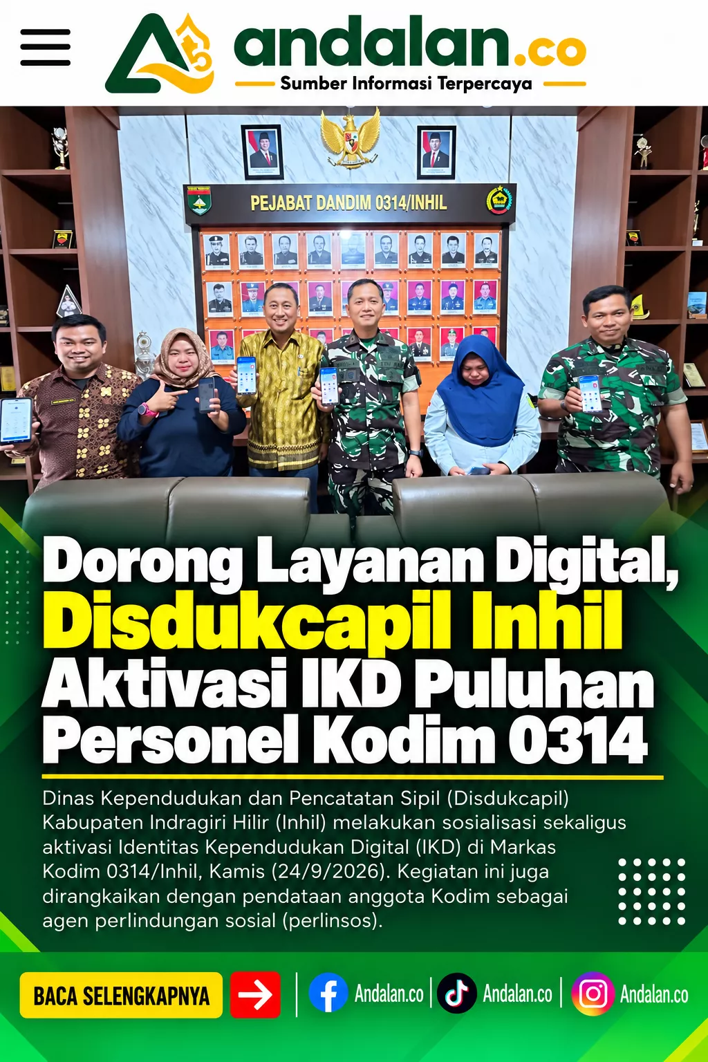 Dorong Layanan Digital, Disdukcapil Inhil Aktivasi IKD Puluhan Personel Kodim 0314