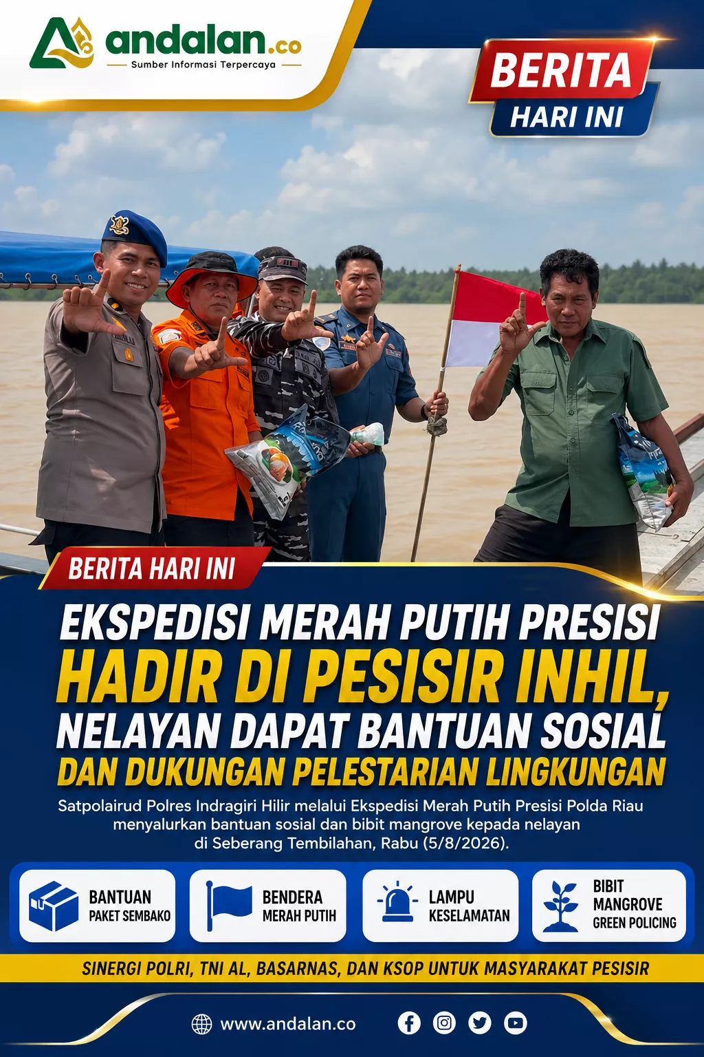 Ekspedisi Merah Putih Presisi Hadir di Pesisir Inhil, Nelayan Dapat Bantuan Sosial dan Dukungan Pelestarian Lingkungan