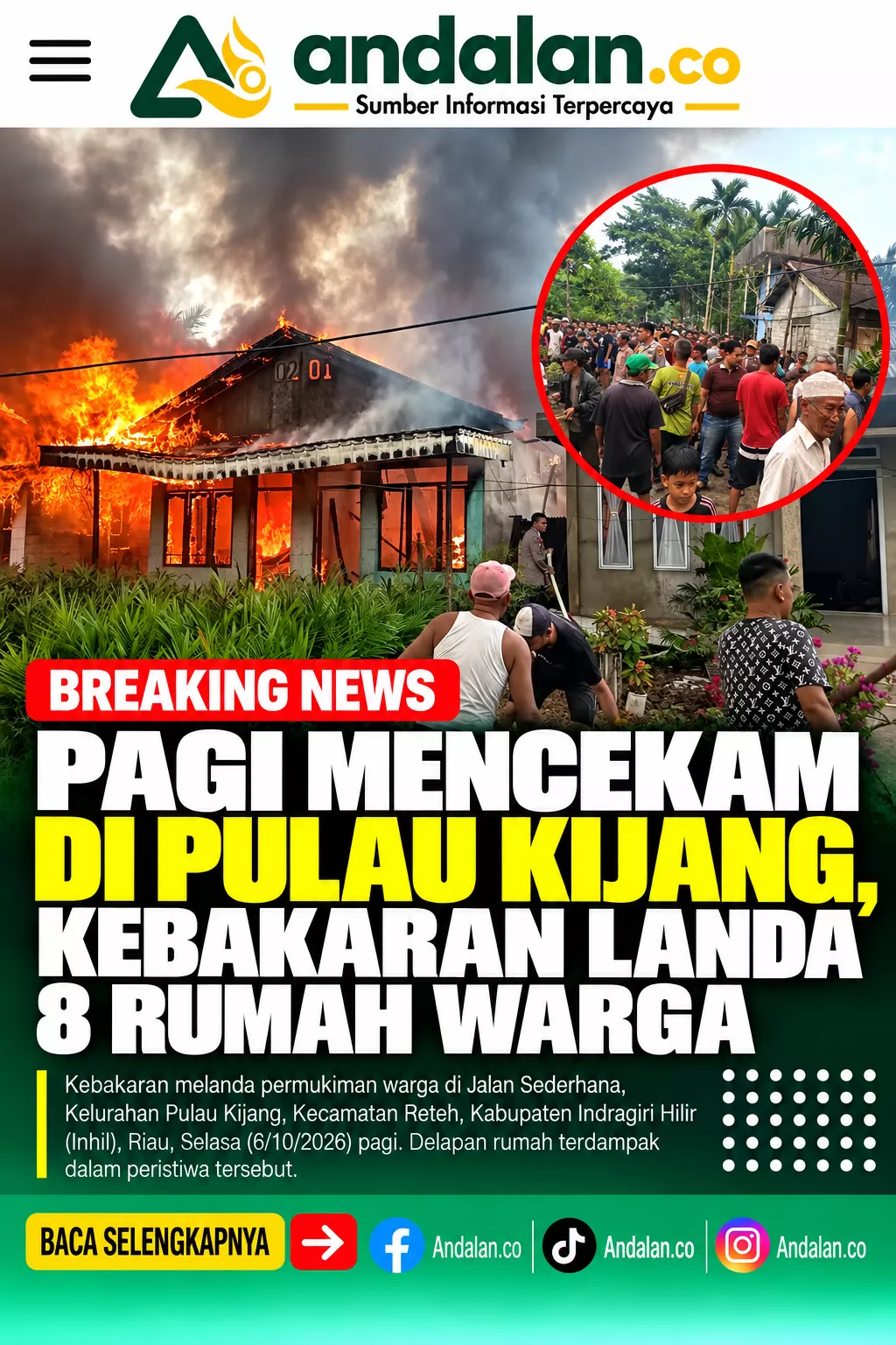 BREAKING NEWS: Pagi Mencekam di Pulau Kijang, Kebakaran Landa 8 Rumah Warga