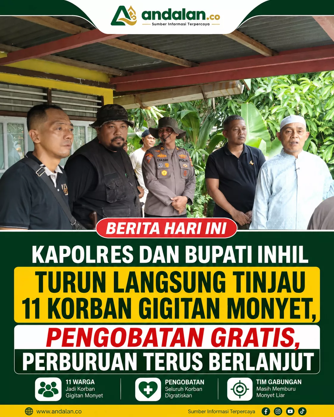 Kapolres dan Bupati Inhil Turun Langsung Tinjau 11 Korban Gigitan Monyet, Pengobatan Gratis, Perburuan Terus Berlanjut