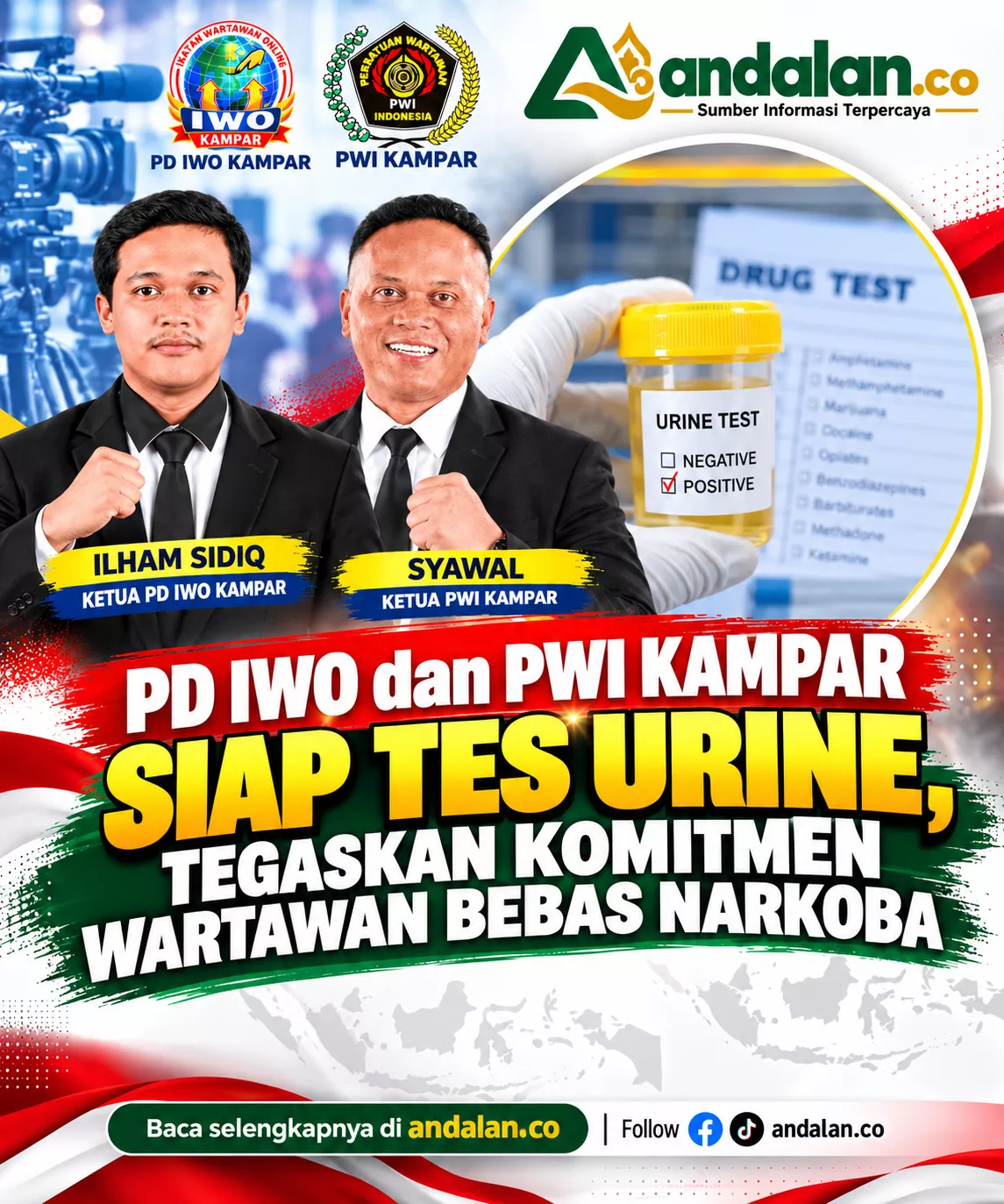 PD IWO dan PWI Kampar Siap Tes Urine, Tegaskan Komitmen Wartawan Bebas Narkoba