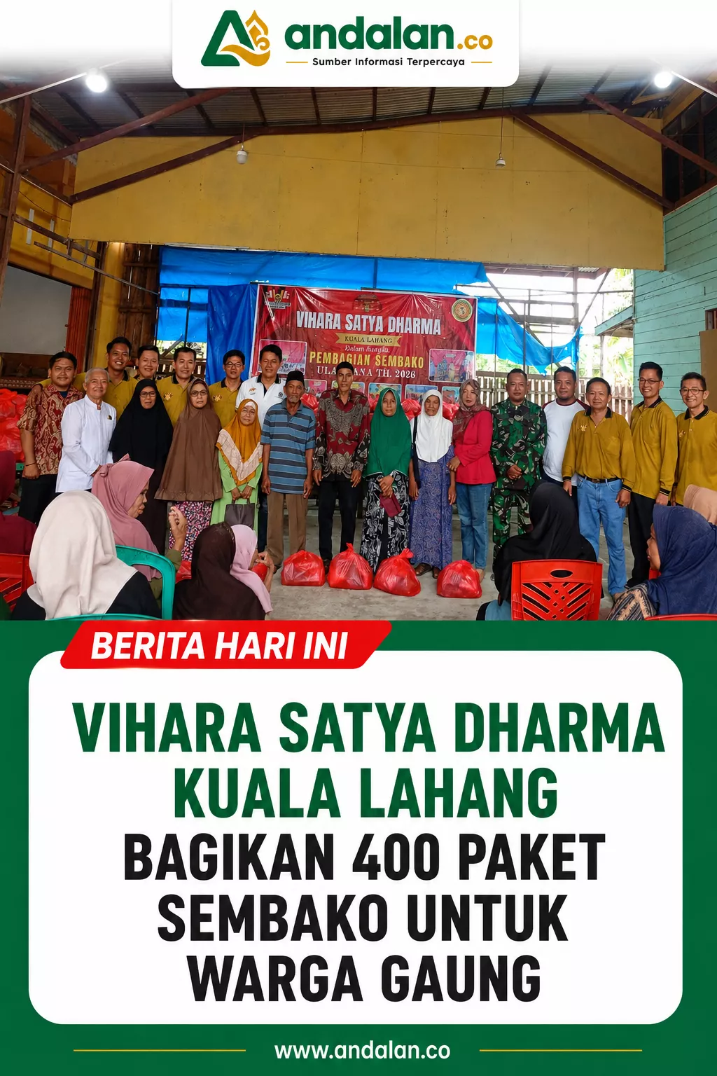 Vihara Satya Dharma Kuala Lahang Bagikan 400 Paket Sembako untuk Warga Gaung