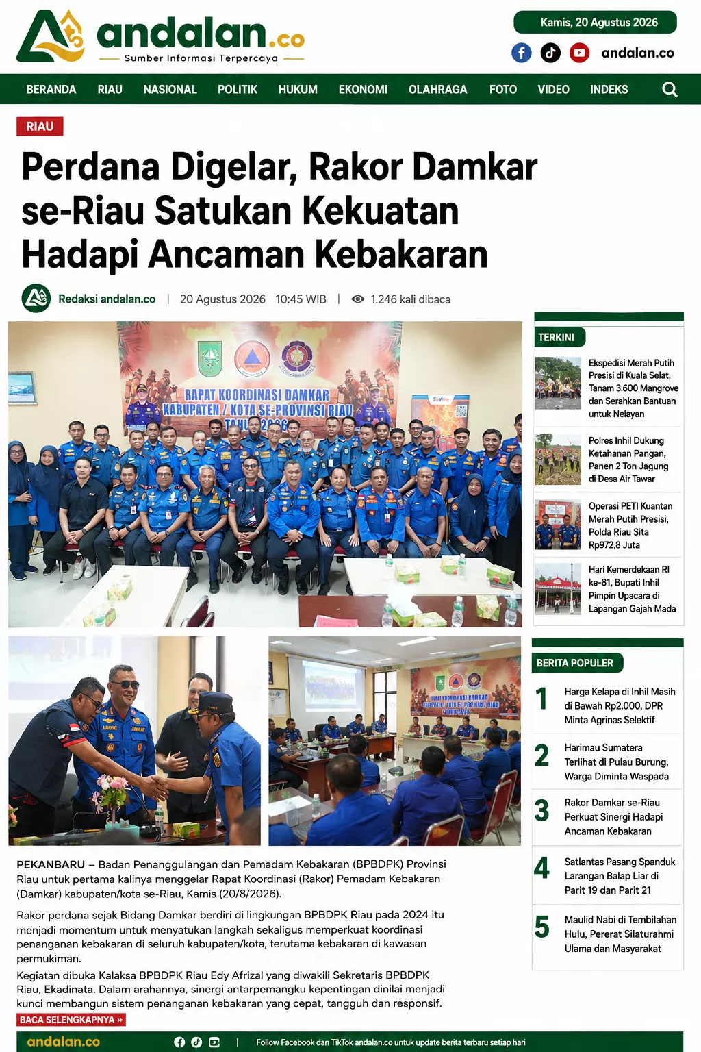 Perdana Digelar, Rakor Damkar se-Riau Satukan Kekuatan Hadapi Ancaman Kebakaran