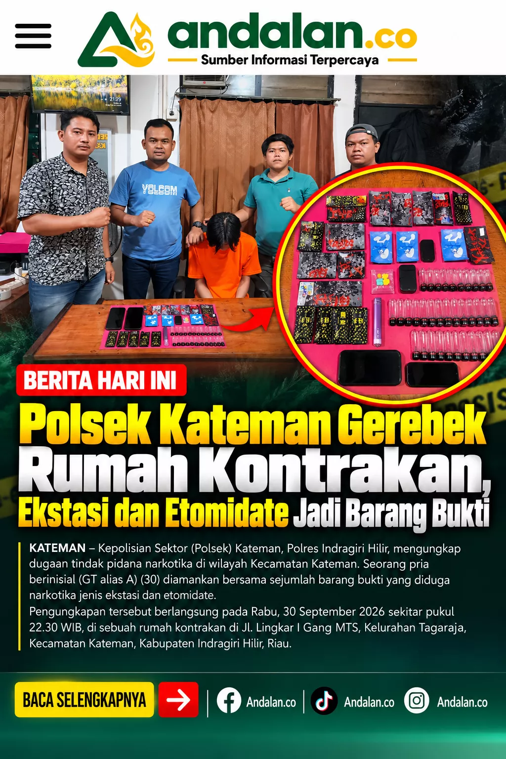 Polsek Kateman Gerebek Rumah Kontrakan, Ekstasi dan Etomidate Jadi Barang Bukti