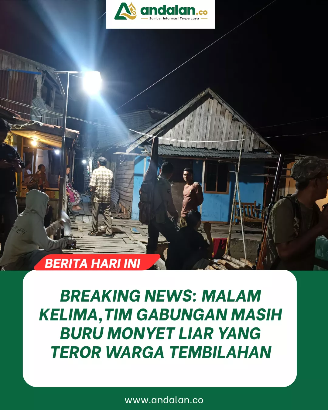 Breaking News: Malam Kelima,Tim Gabungan Masih Buru Monyet Liar yang Teror Warga Tembilahan