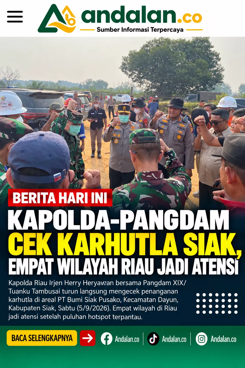 Kapolda-Pangdam Cek Karhutla Siak, Empat Wilayah Riau Jadi Atensi