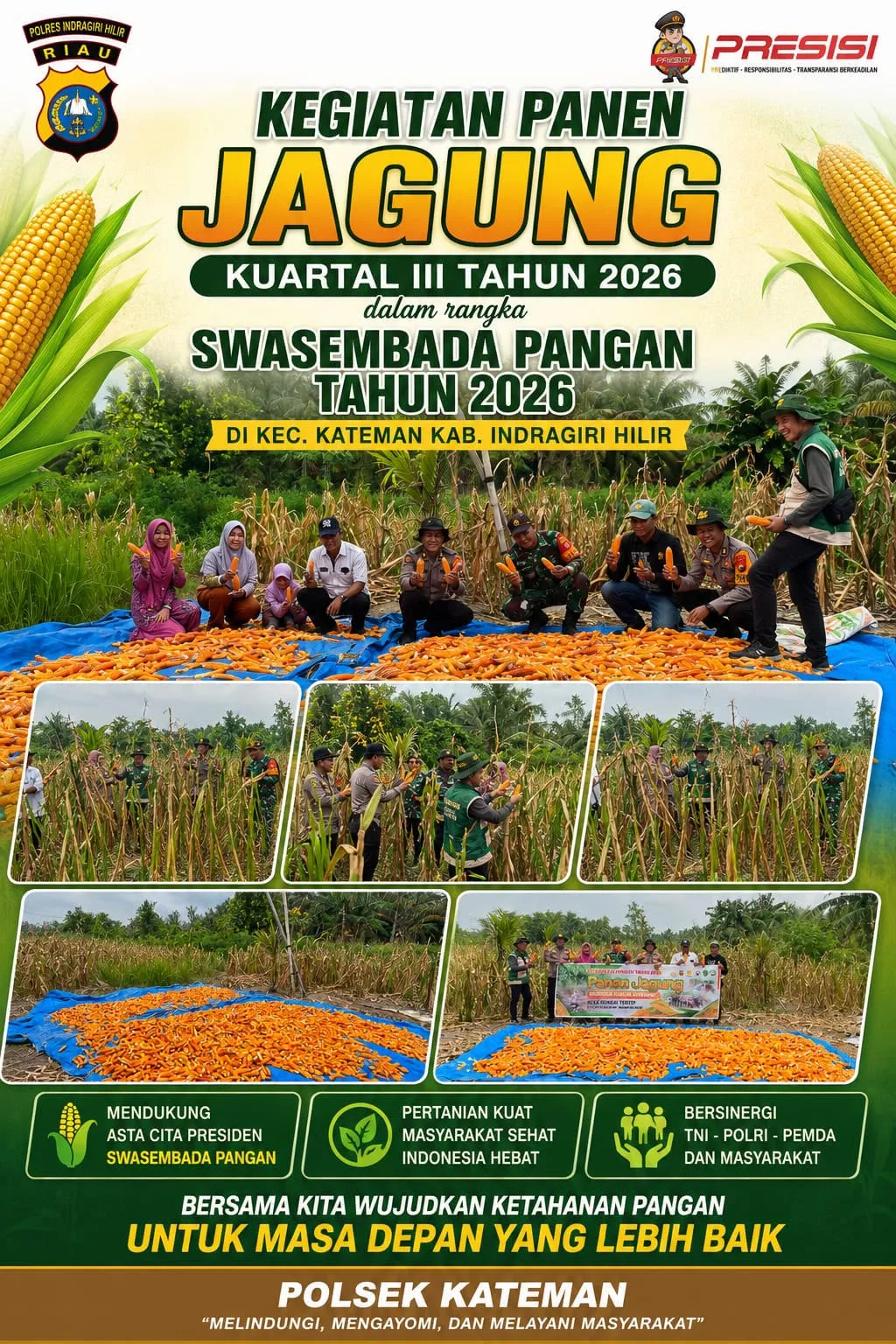 Polsek Kateman Panen Jagung Kuartal III, Dorong Ketahanan Pangan di Tingkat Desa
