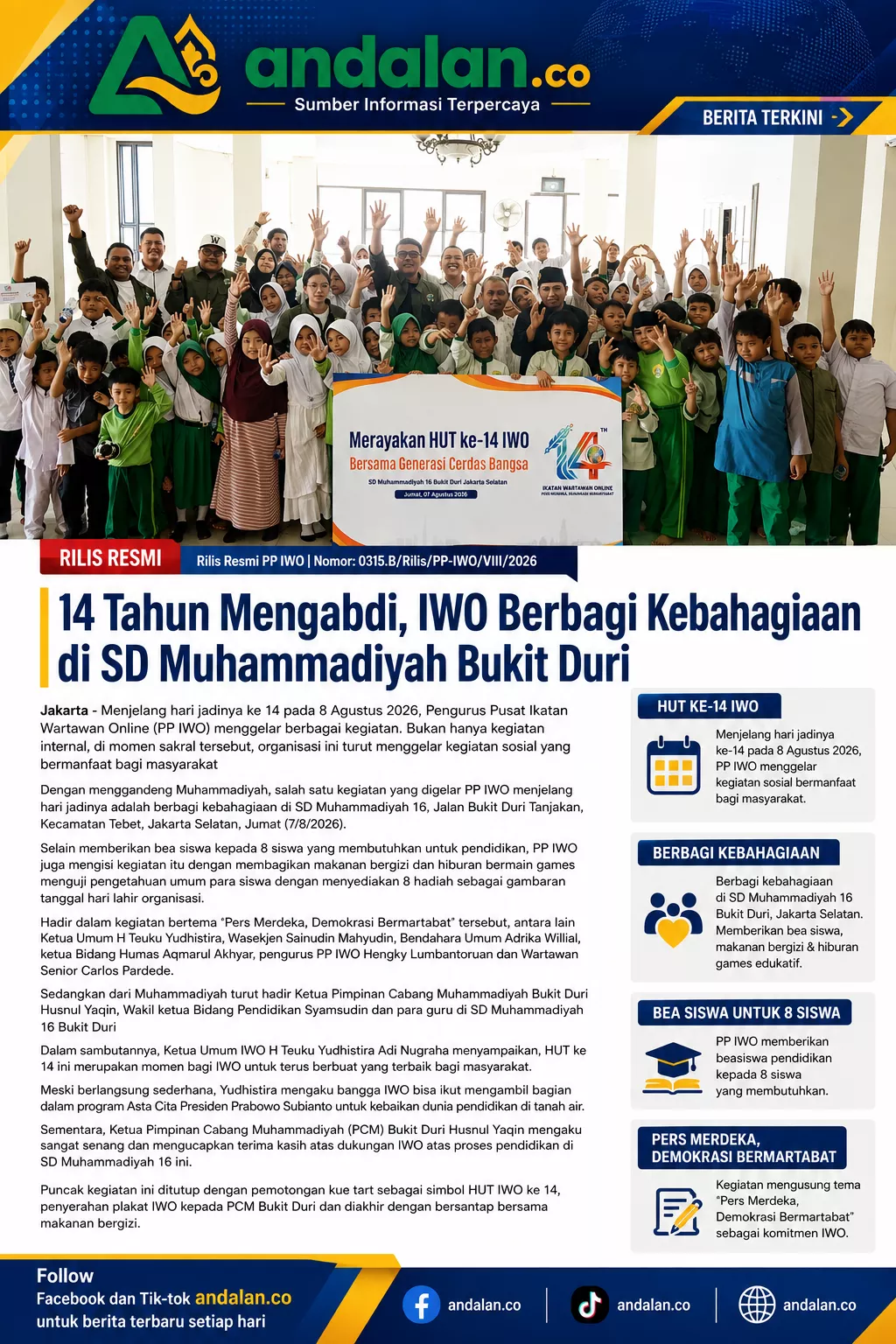 14 Tahun Mengabdi, IWO Berbagi Kebahagiaan di SD Muhammadiyah Bukit Duri