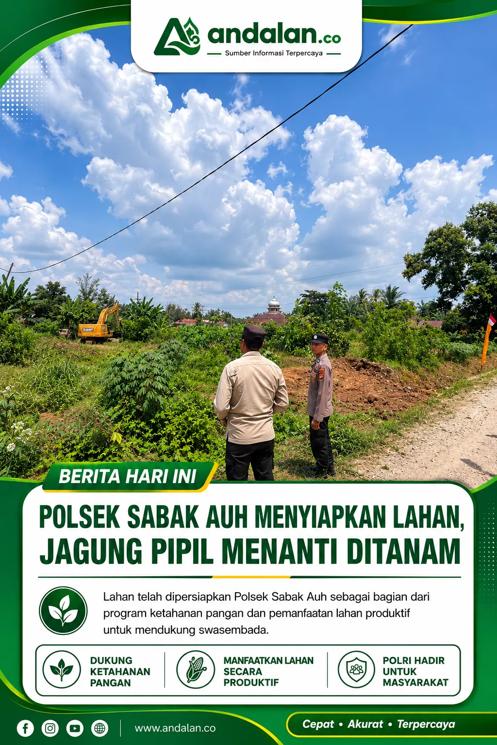 Polsek Sabak Auh Menyiapkan Lahan, Jagung Pipil Menanti Ditanam
