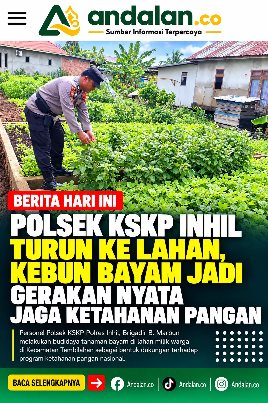 Polsek KSKP Inhil Turun ke Lahan, Kebun Bayam Jadi Gerakan Nyata Jaga Ketahanan Pangan
