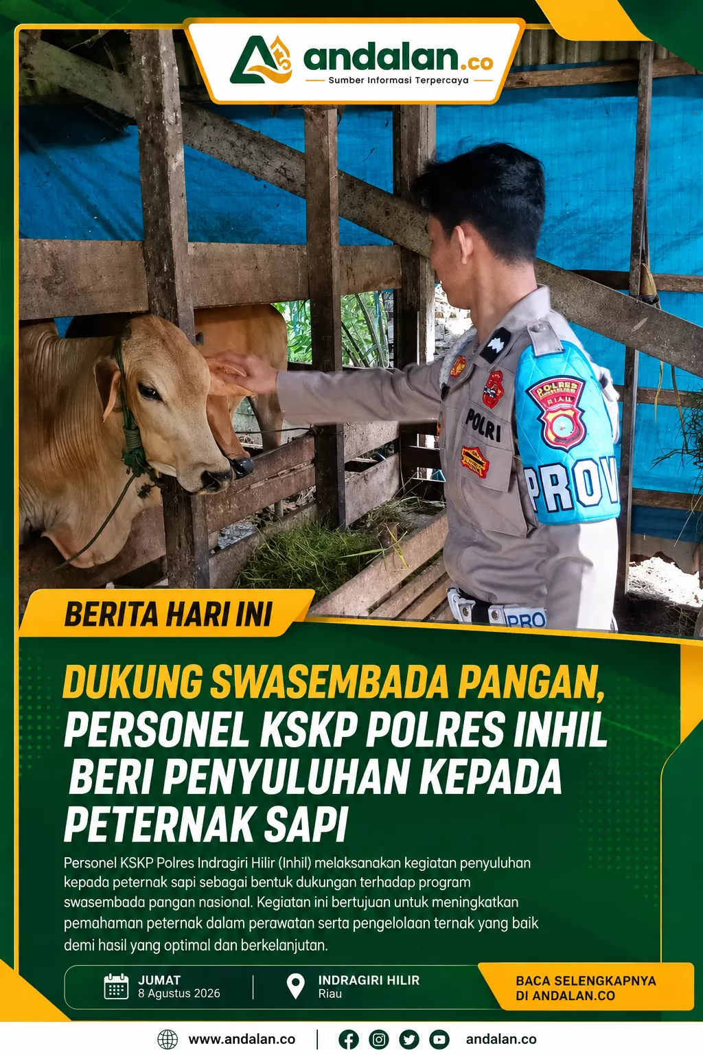 Dukung Swasembada Pangan, Personel KSKP Polres Inhil Beri Penyuluhan kepada Peternak Sapi