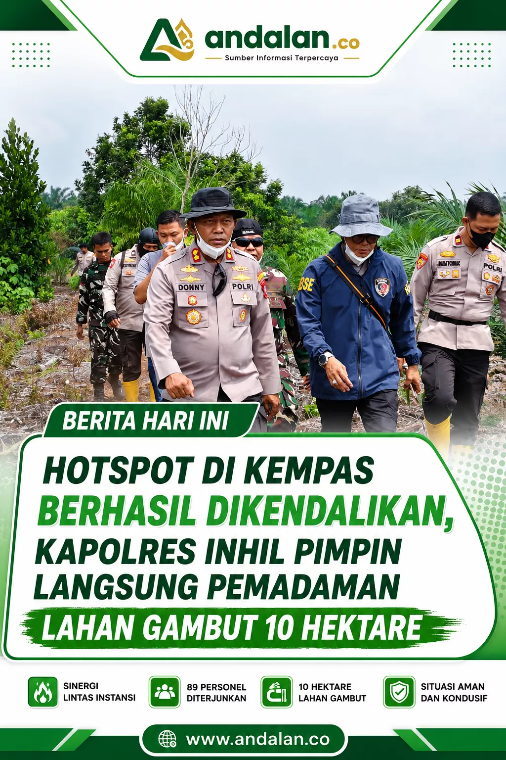 Hotspot di Kempas Berhasil Dikendalikan, Kapolres Inhil Pimpin Langsung Pemadaman Lahan Gambut 10 Hektare