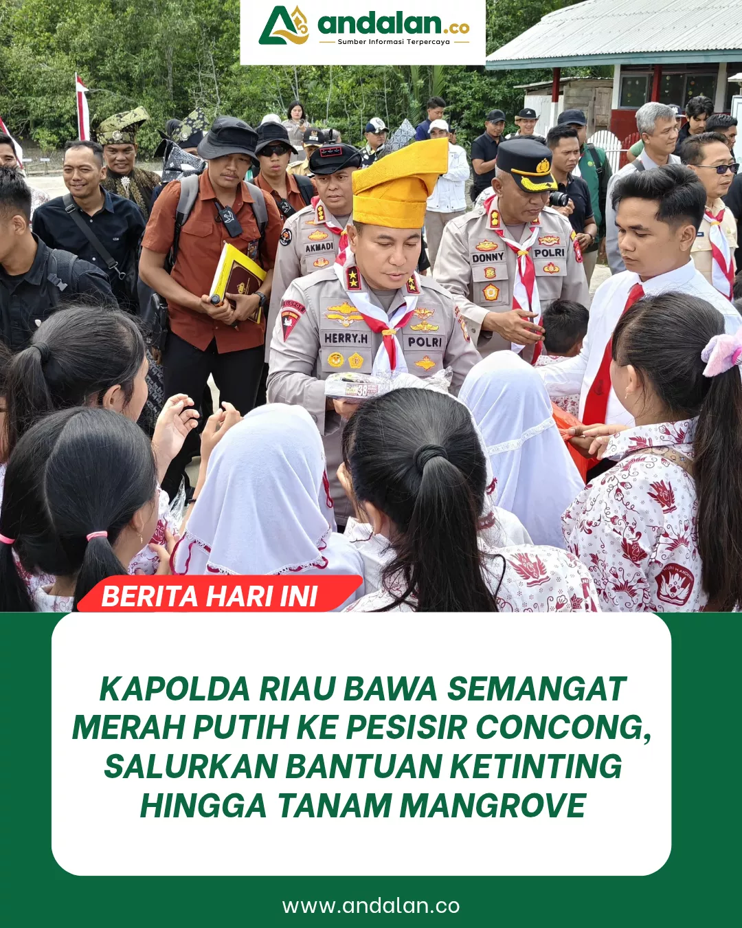Kapolda Riau Bawa Semangat Merah Putih ke Pesisir Concong, Salurkan Bantuan Ketinting hingga Tanam Mangrove