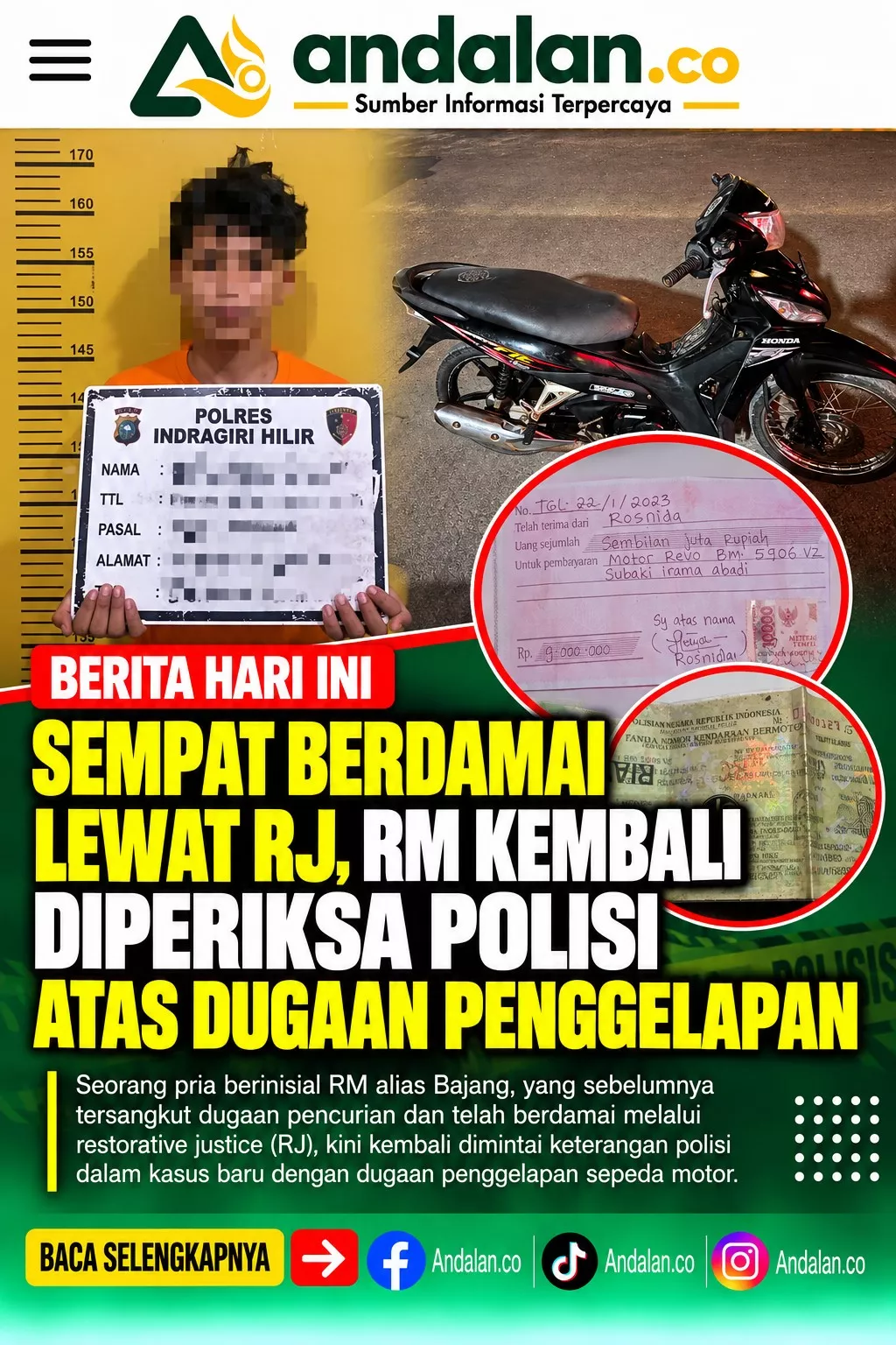 Sempat Berdamai Lewat RJ, RM Kembali Diperiksa Polisi atas Dugaan Penggelapan
