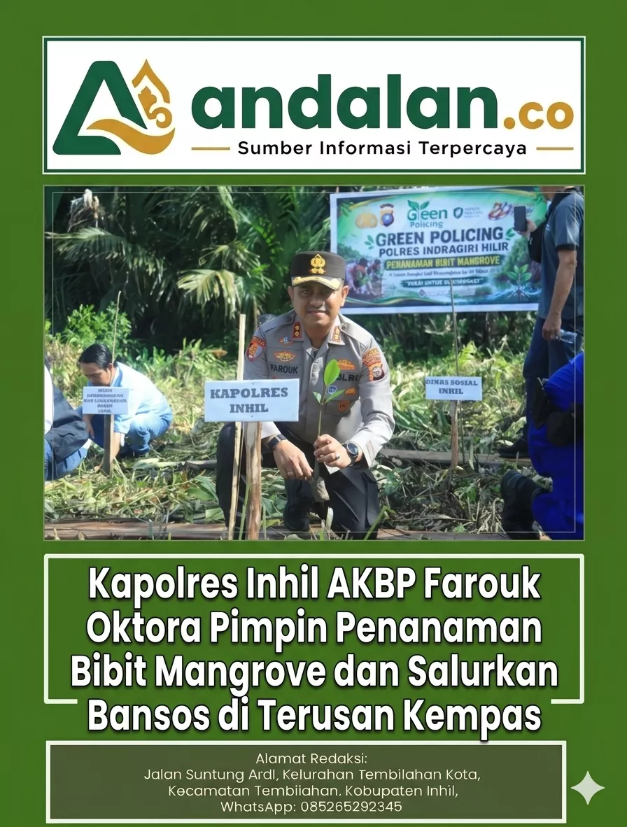 Kapolres Inhil AKBP Farouk Oktora Pimpin Penanaman Bibit Mangrove dan Salurkan Bansos di Terusan Kempas