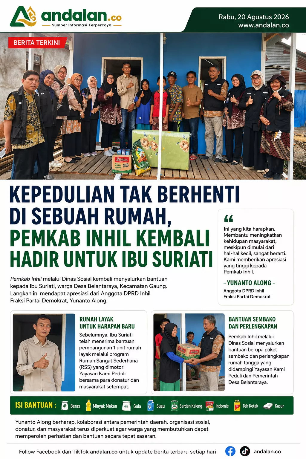 Kepedulian Tak Berhenti di Sebuah Rumah, Pemkab Inhil Kembali Hadir untuk Ibu Suriati
