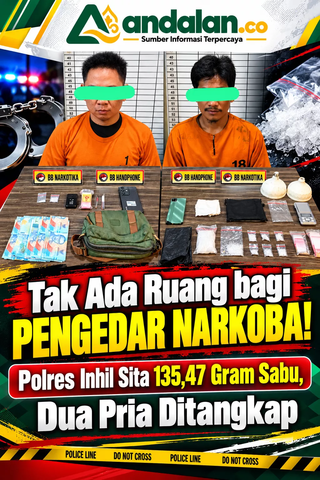 Tak Ada Ruang bagi Pengedar Narkoba! Polres Inhil Sita 135,47 Gram Sabu, Dua Pria Ditangkap