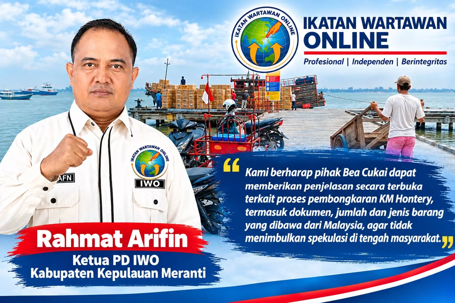 KM Hontery Bongkar Muatan di Selatpanjang, IWO Minta Bea Cukai Jelaskan Status Dokumen