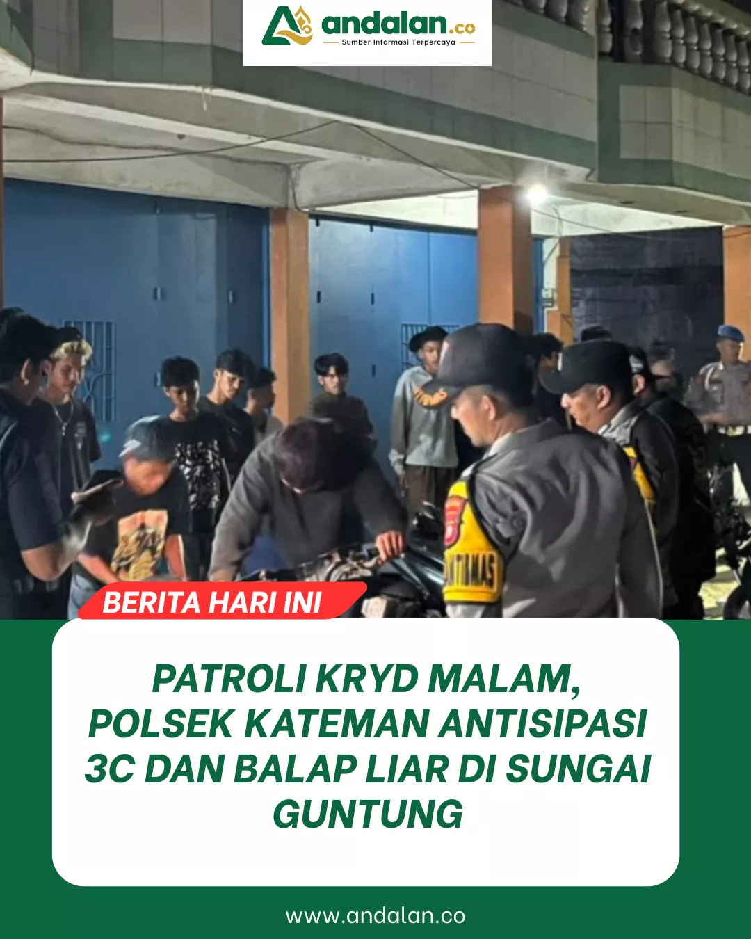 Patroli KRYD Malam, Polsek Kateman Antisipasi 3C dan Balap Liar di Sungai Guntung