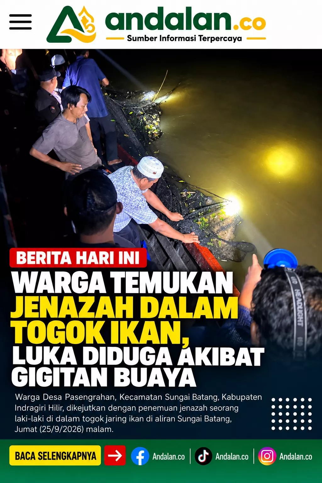 Warga Temukan Jenazah dalam Togok Ikan, Luka Diduga Akibat Gigitan Buaya