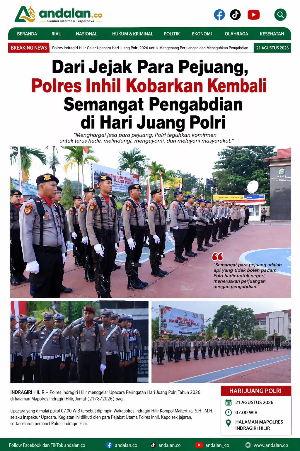 Dari Jejak Para Pejuang, Polres Inhil Kobarkan Kembali Semangat Pengabdian di Hari Juang Polri