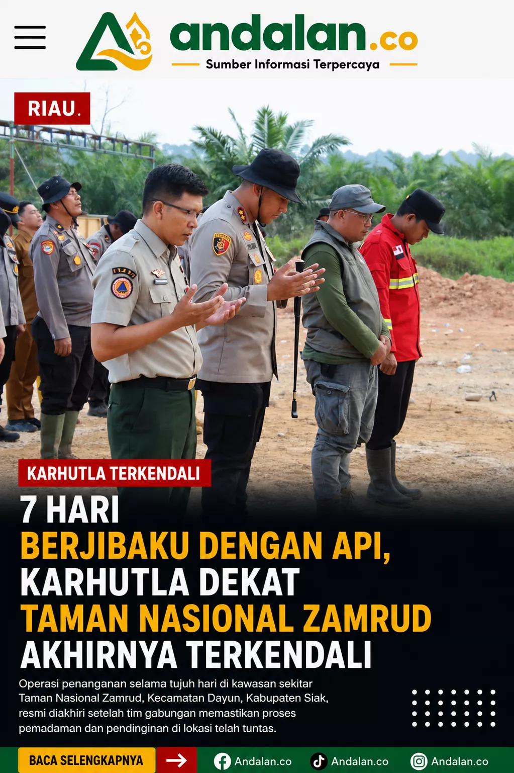 7 Hari Berjibaku dengan Api, Karhutla Dekat Taman Nasional Zamrud Akhirnya Terkendali