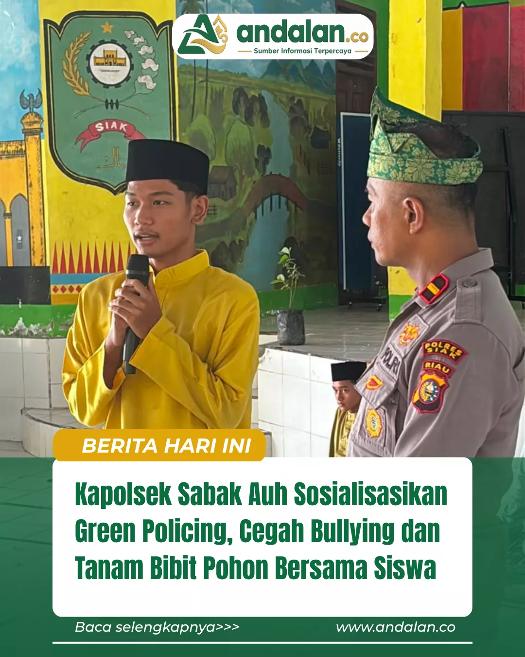 Kapolsek Sabak Auh Sosialisasikan Green Policing, Cegah Bullying dan Tanam Bibit Pohon Bersama Siswa