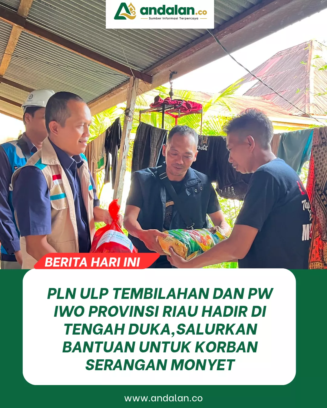 PLN ULP Tembilahan dan PW IWO Provinsi Riau Hadir di Tengah Duka, Salurkan Bantuan untuk Korban Serangan Monyet