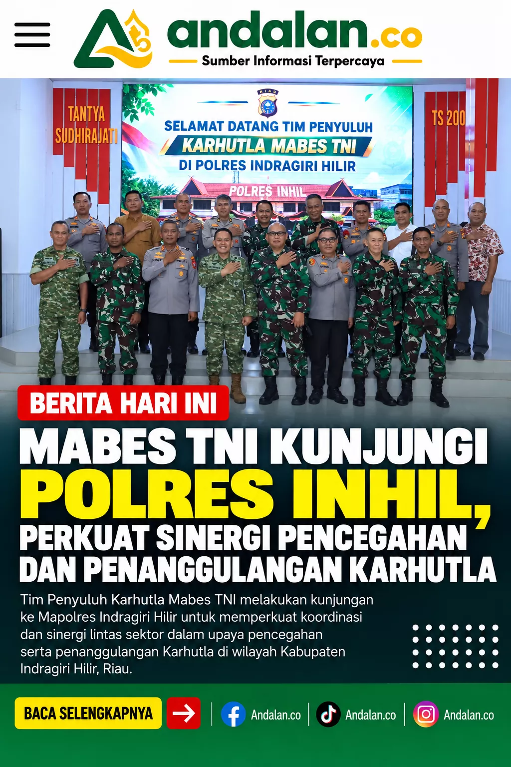 Mabes TNI Kunjungi Polres Inhil, Perkuat Sinergi Pencegahan dan Penanggulangan Karhutla