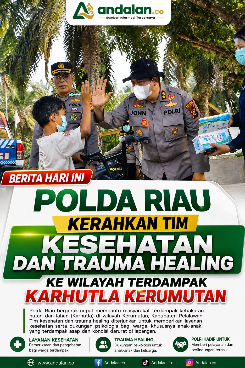 Polda Riau Kerahkan Tim Kesehatan dan Trauma Healing ke Wilayah Terdampak Karhutla Kerumutan