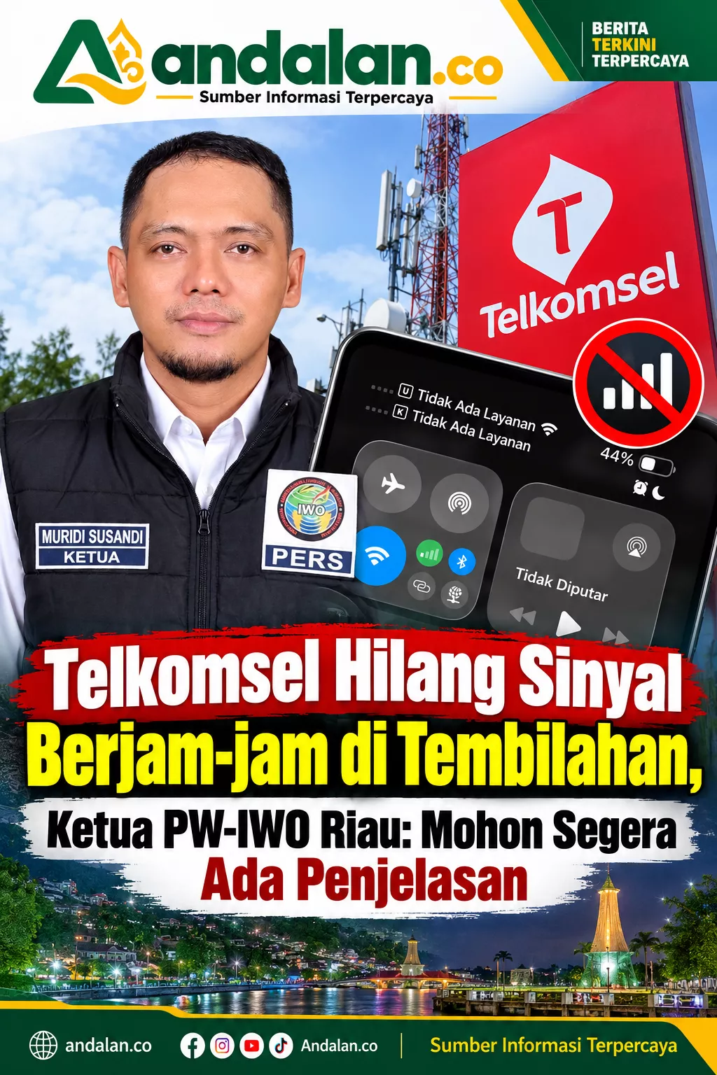Telkomsel Hilang Sinyal Berjam-jam di Tembilahan, Ketua PW-IWO Riau: Mohon Segera Ada Penjelasan